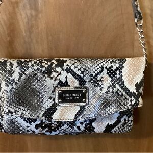 Nine West Crossbody Bag, Faux Snakeskin w/Clutch handle & removable long Chain